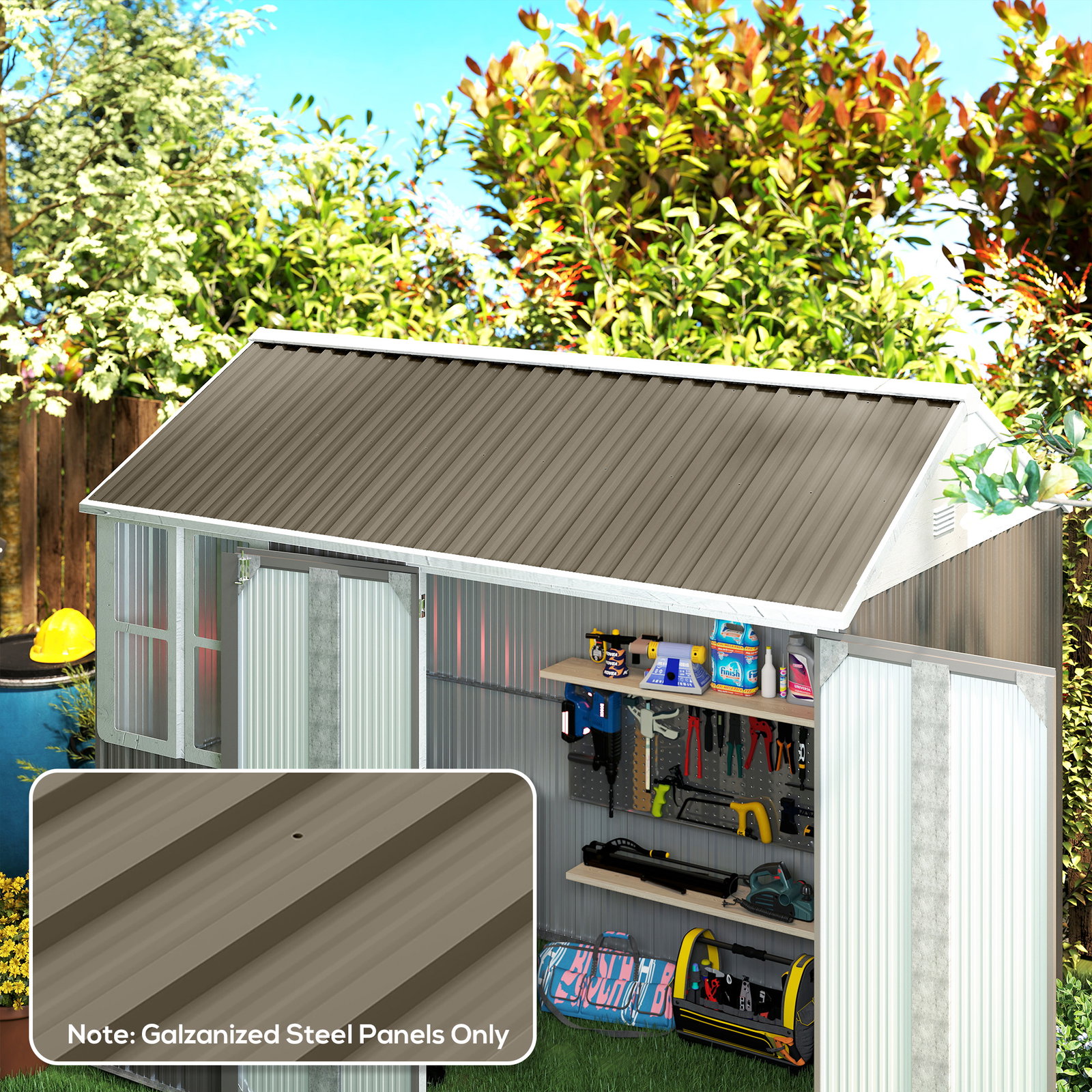 Conjunto de 12 painéis para telhado de aço galvanizado 7 m² para abrigos e garagens 129x45 cm castanho