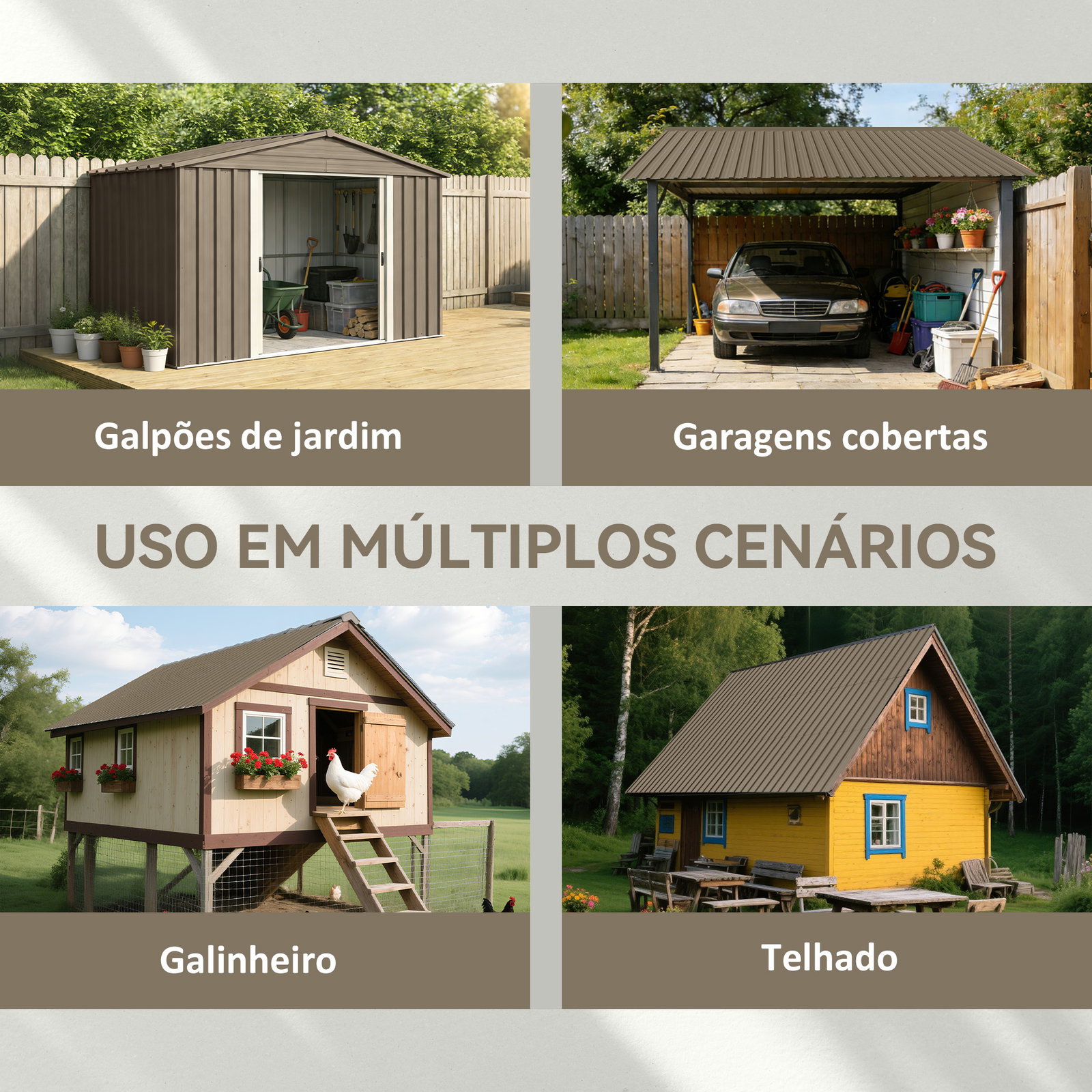 Conjunto de 12 painéis para telhado de aço galvanizado 7 m² para abrigos e garagens 129x45 cm castanho