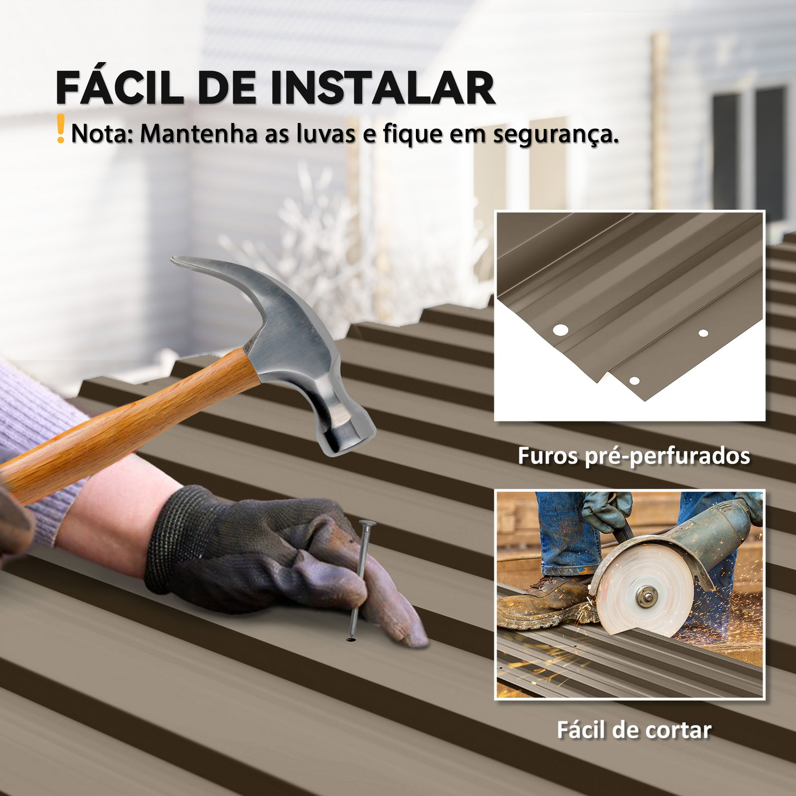 Conjunto de 12 painéis para telhado de aço galvanizado 7 m² para abrigos e garagens 129x45 cm castanho