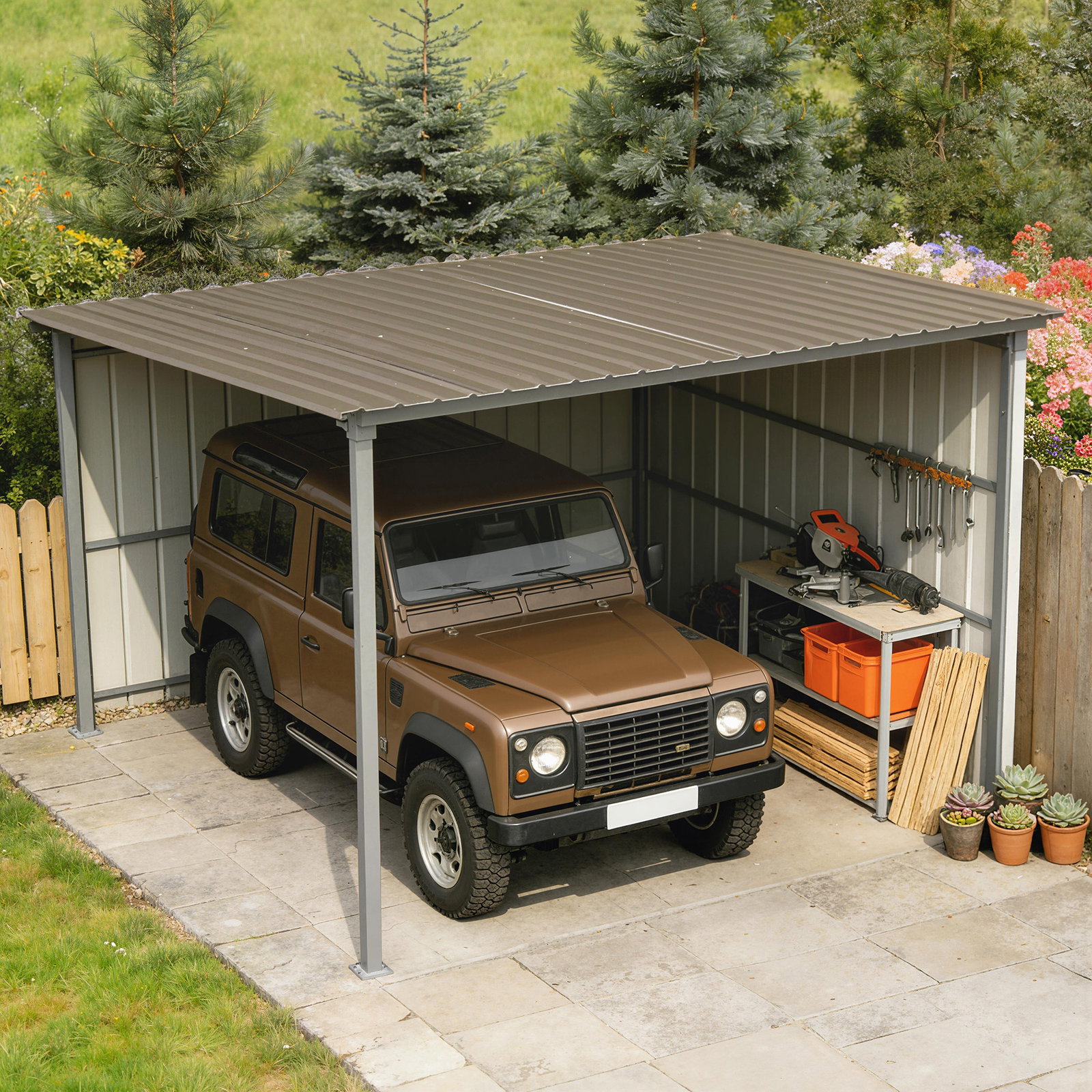 Conjunto de 12 painéis para telhado de aço galvanizado 7 m² para abrigos e garagens 129x45 cm castanho
