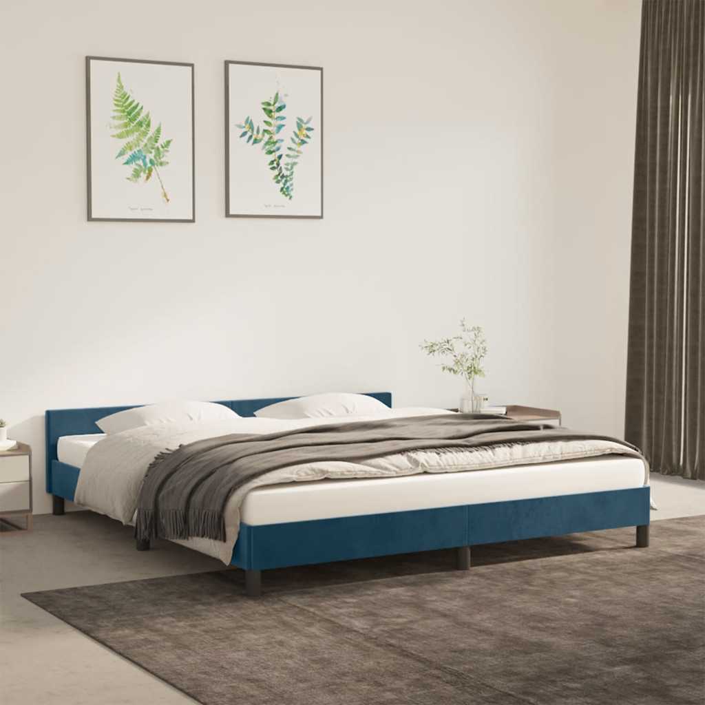 Estrutura de cama sem colchão 160x200 cm veludo azul-escuro