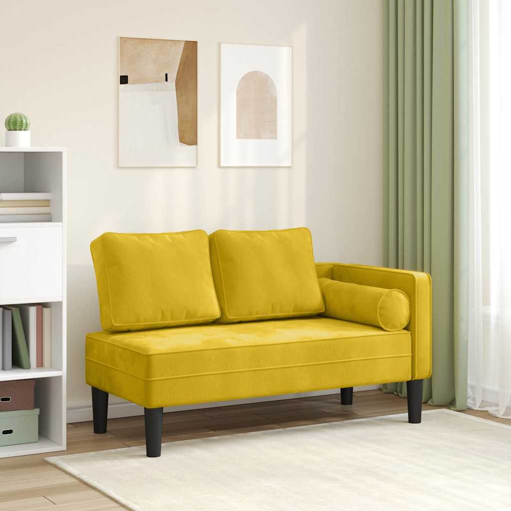 Chaise longue com almofadões veludo amarelo