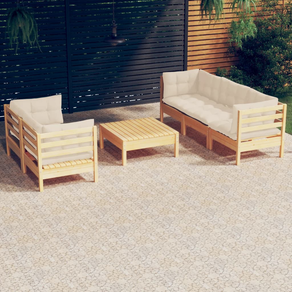 6 Pcs conjunto lounge jardim c/ almofadões cor creme pinho