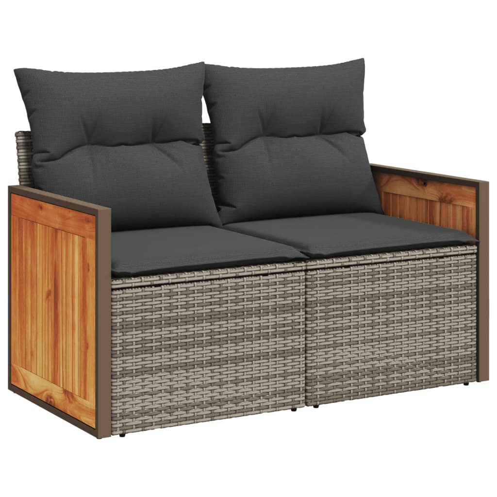 9 Pcs conjunto sofás p/ jardim com almofadões vime PE cinzento