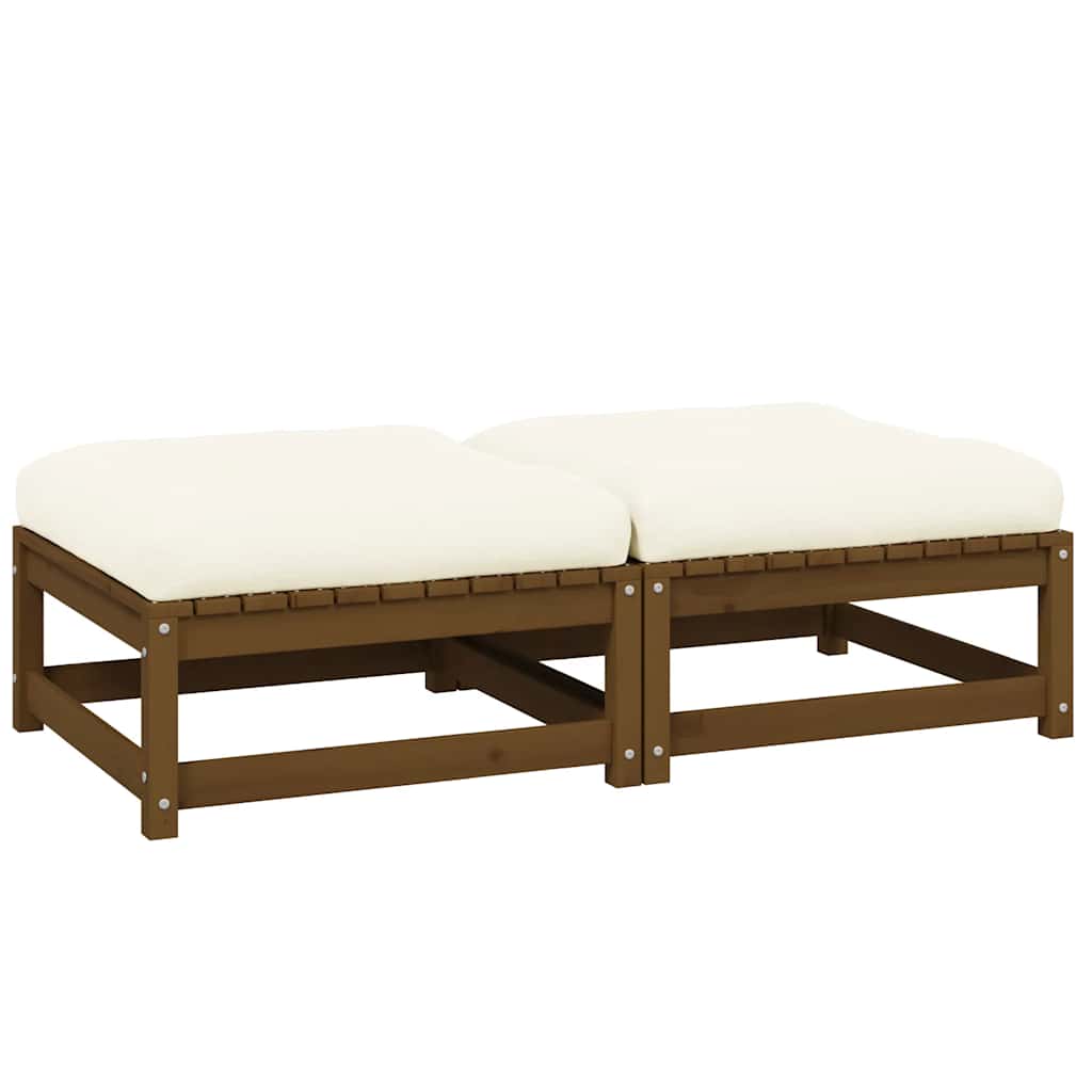 Apoio pés jardim c/ almofadões 2 pcs pinho maciço castanho-mel
