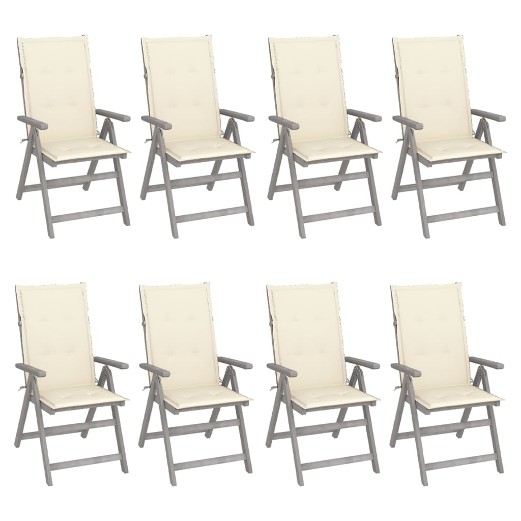 Cadeiras jardim reclináveis c/ almofadões 8 pcs acácia cinzento