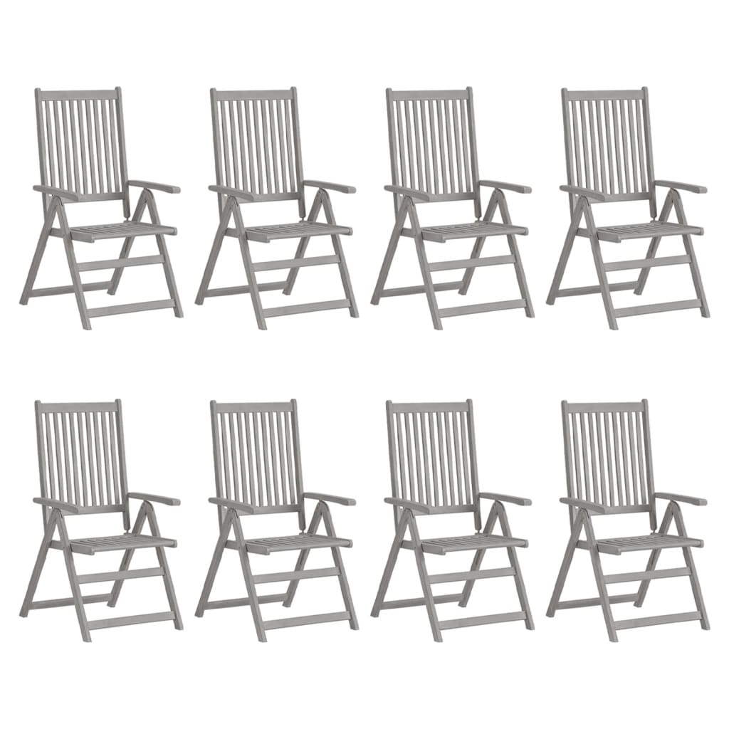 Cadeiras jardim reclináveis c/ almofadões 8 pcs acácia cinzento