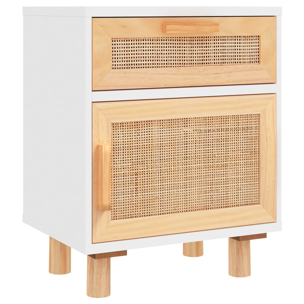Mesas de cabeceira 2 pcs pinho maciço e vime natural branco