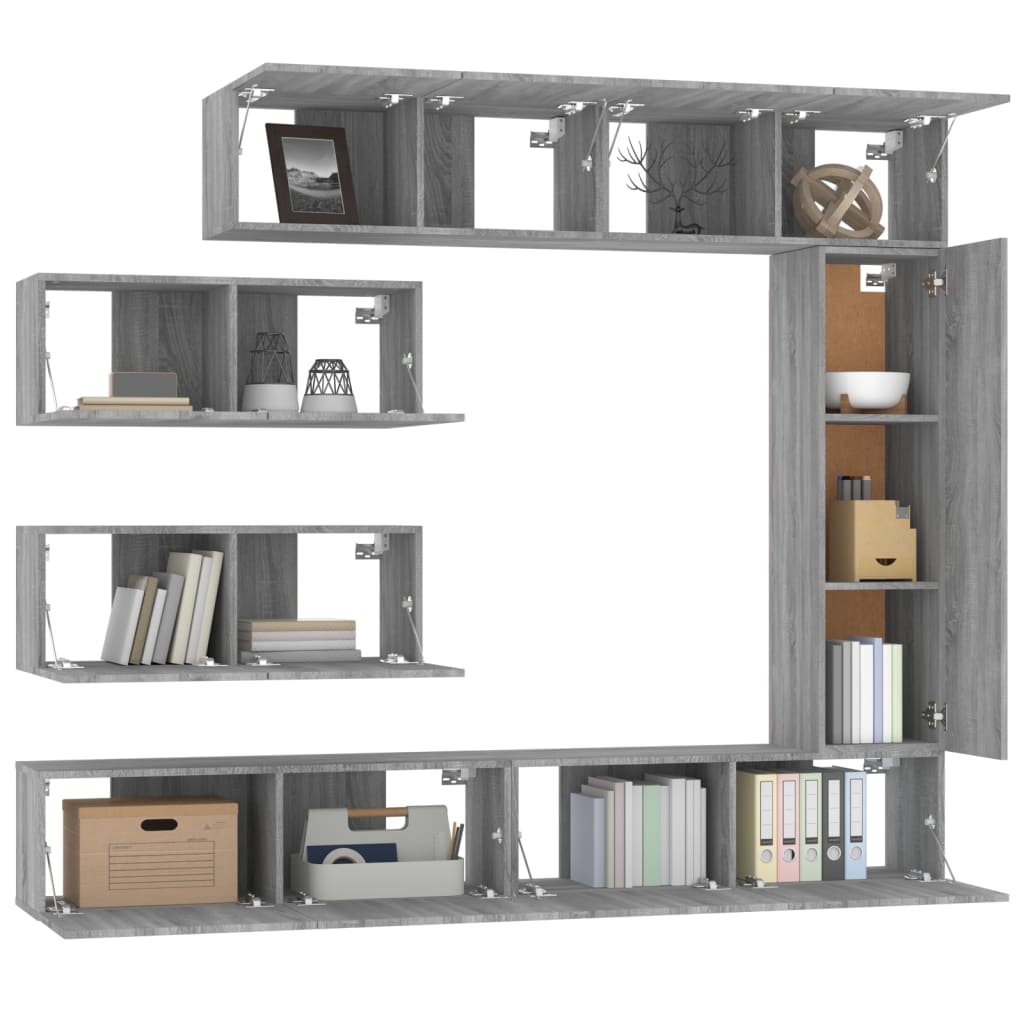 Conjunto móveis de TV 7 pcs madeira processada sonoma cinza