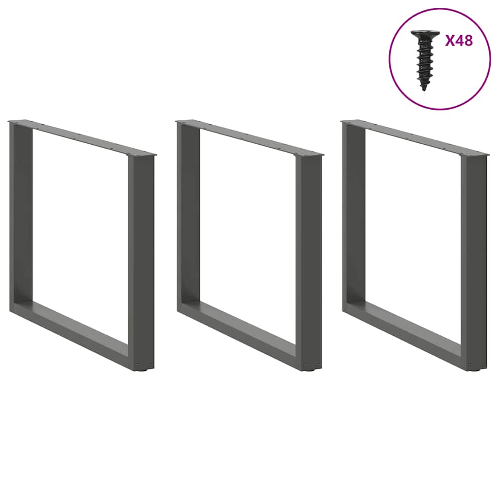 Pés para mesa de jantar em formato de u, 3 peças, antracite, 100x(72-73) cm, aço