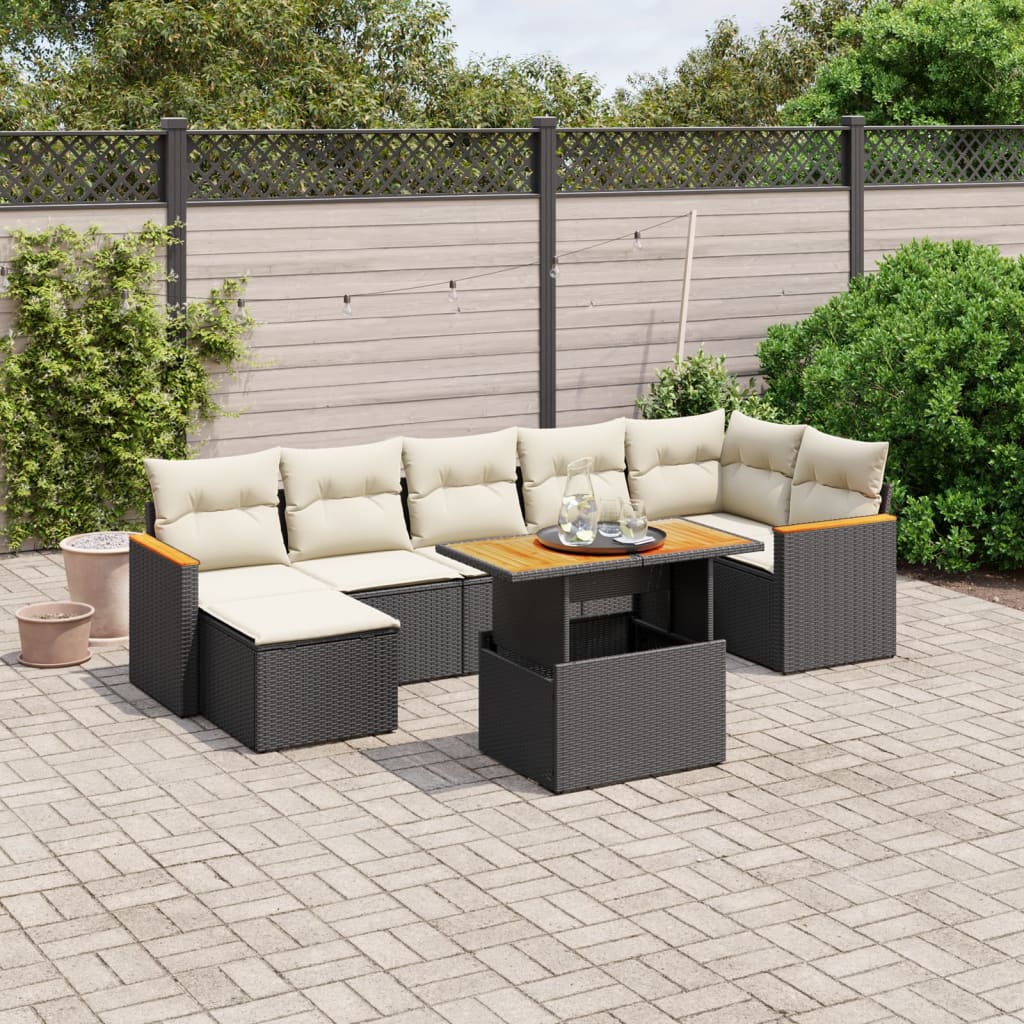 8 Pcs conjunto sofás de jardim com almofadões vime PE preto