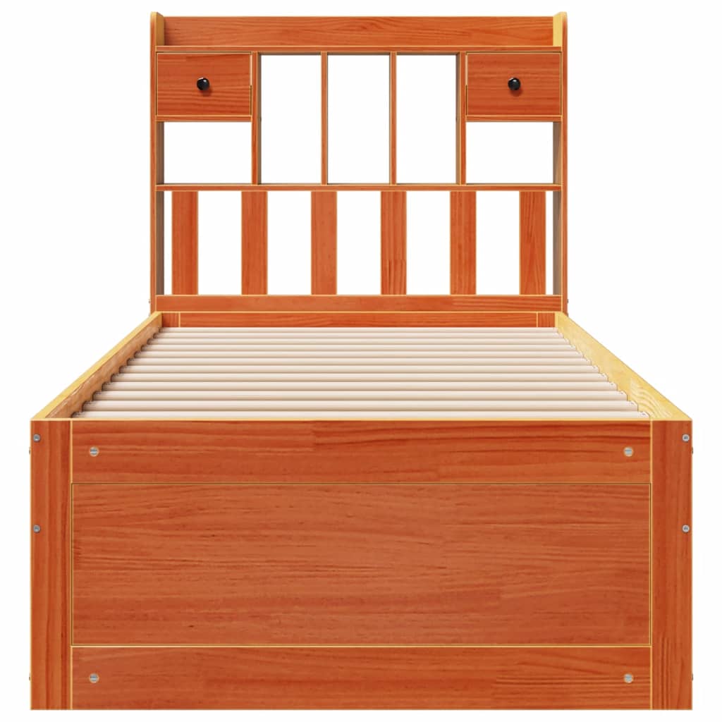 Cama com estante sem colchão 75x190cm pinho maciço castanho-mel