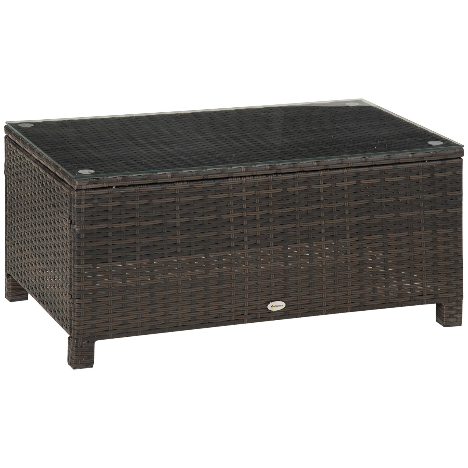 Mesa de centro jardim de vime sintético mesa de apoio para exterior com vidro temperado 85x50x39 cm marrom