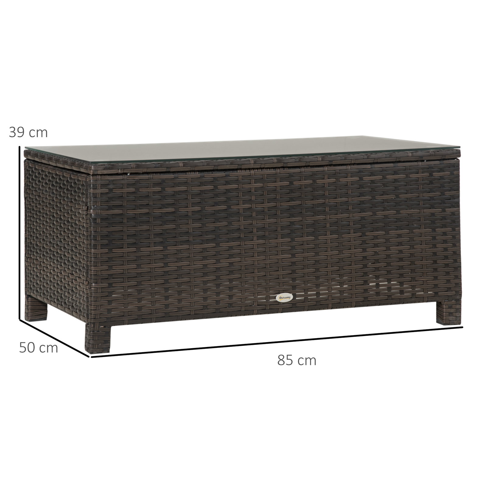 Mesa de centro jardim de vime sintético mesa de apoio para exterior com vidro temperado 85x50x39 cm marrom