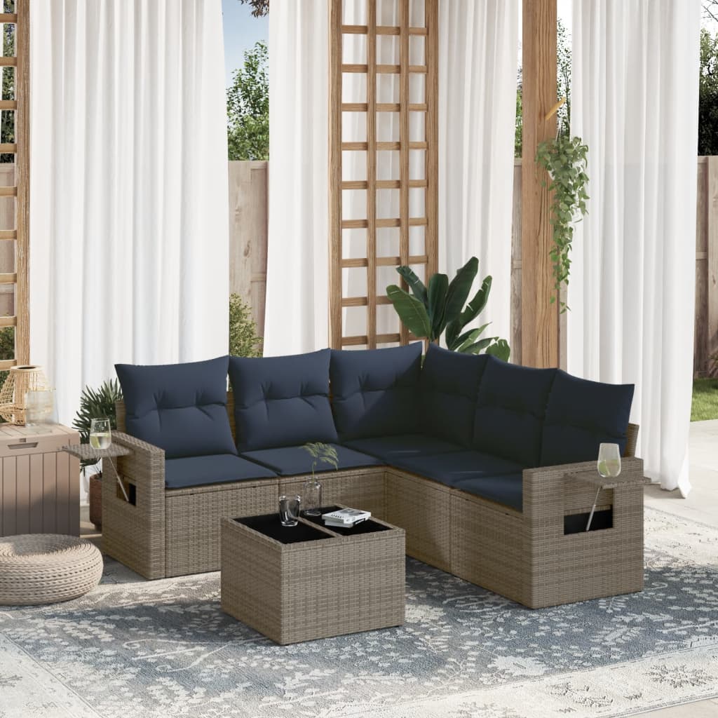 Conjunto de sofá de jardim com 6 peças e almofadas em rattan sintético cinza