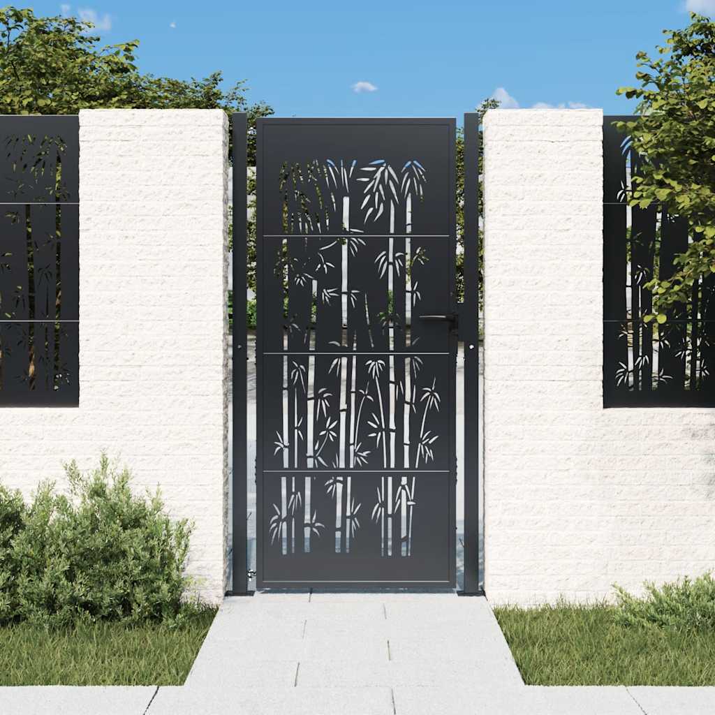 Portão de jardim antracite 100x200 cm aço bambu design