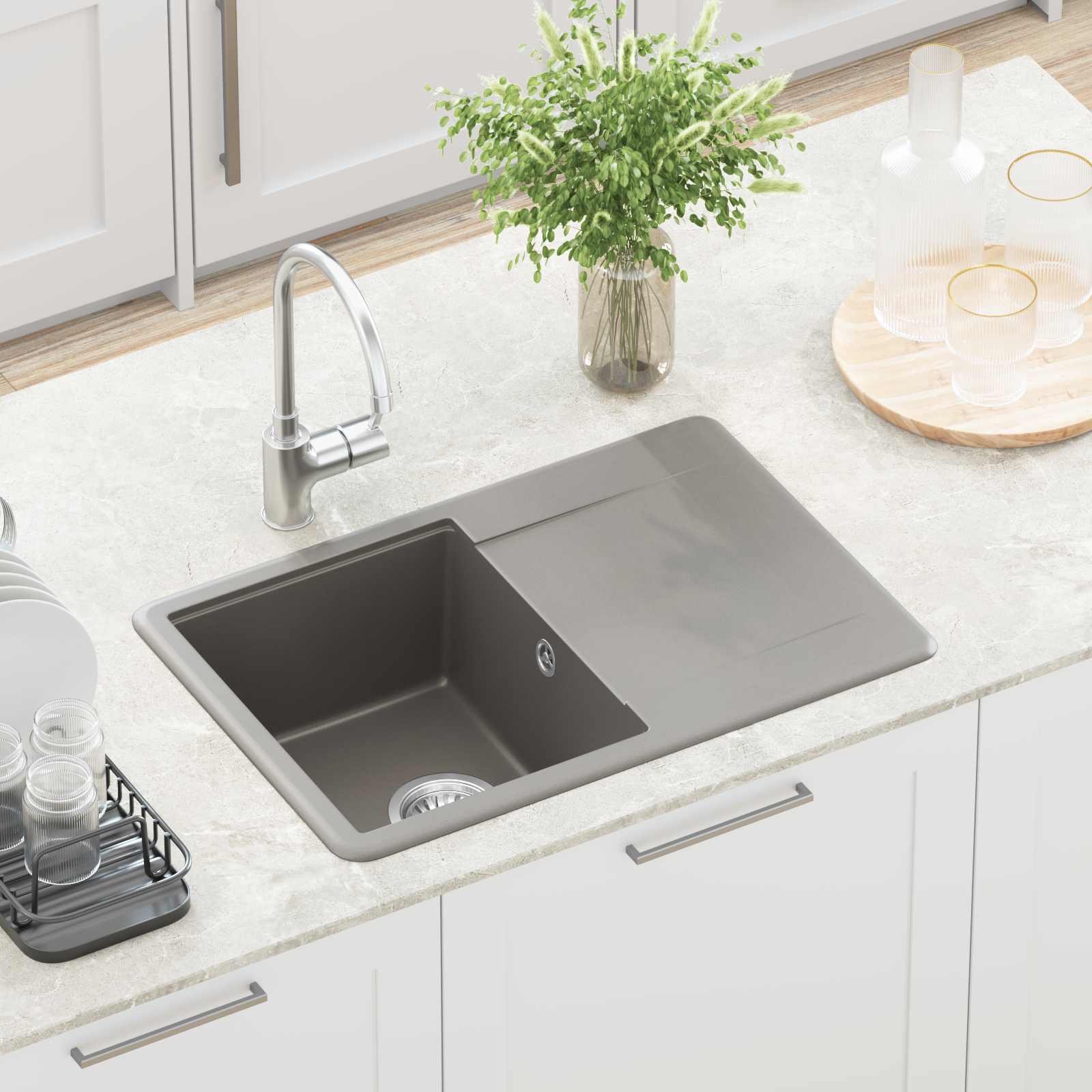 Pia cinzeto 670 x 460 mm 80% quartzo e 20% resina