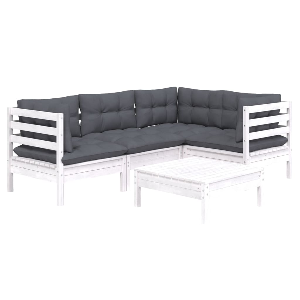 5 Pcs conjunto lounge de jardim c/ almofadões pinho branco