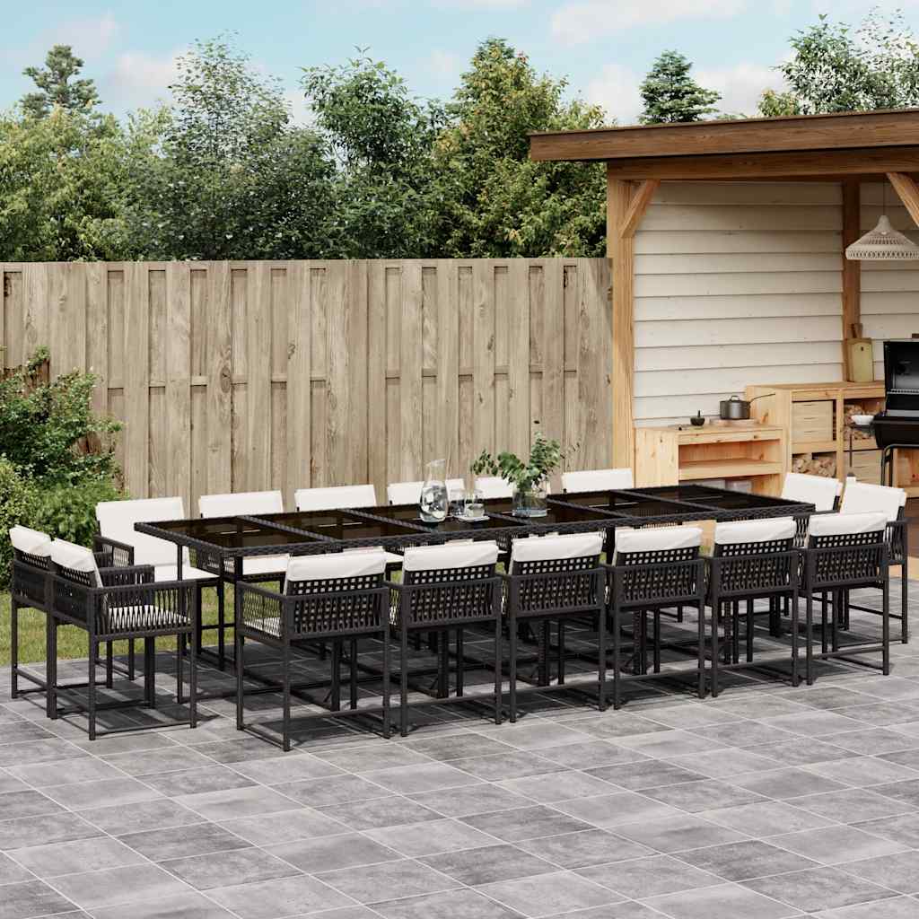 17 Pcs conjunto de jantar p/ jardim c/ almofadões vime PE preto