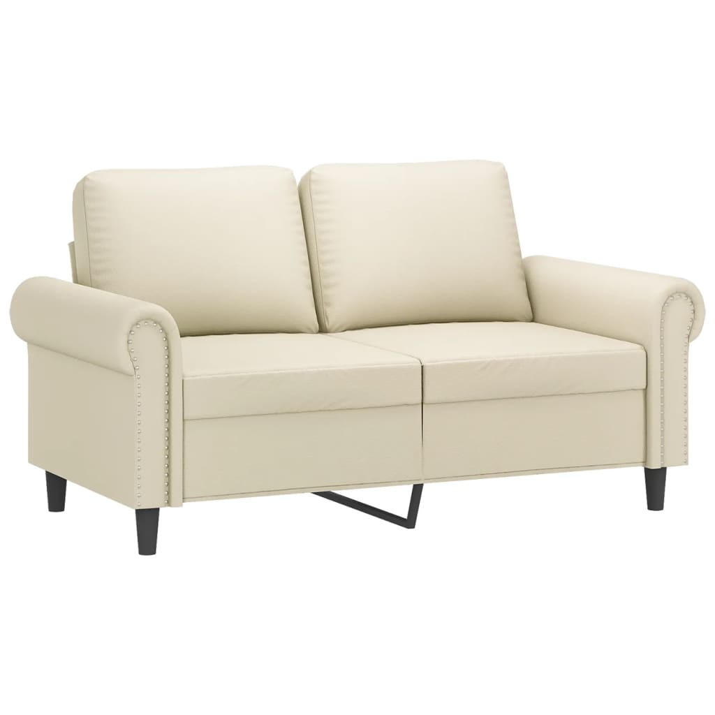2 Pcs conjunto sofás c/ almofadões couro artificial cor creme