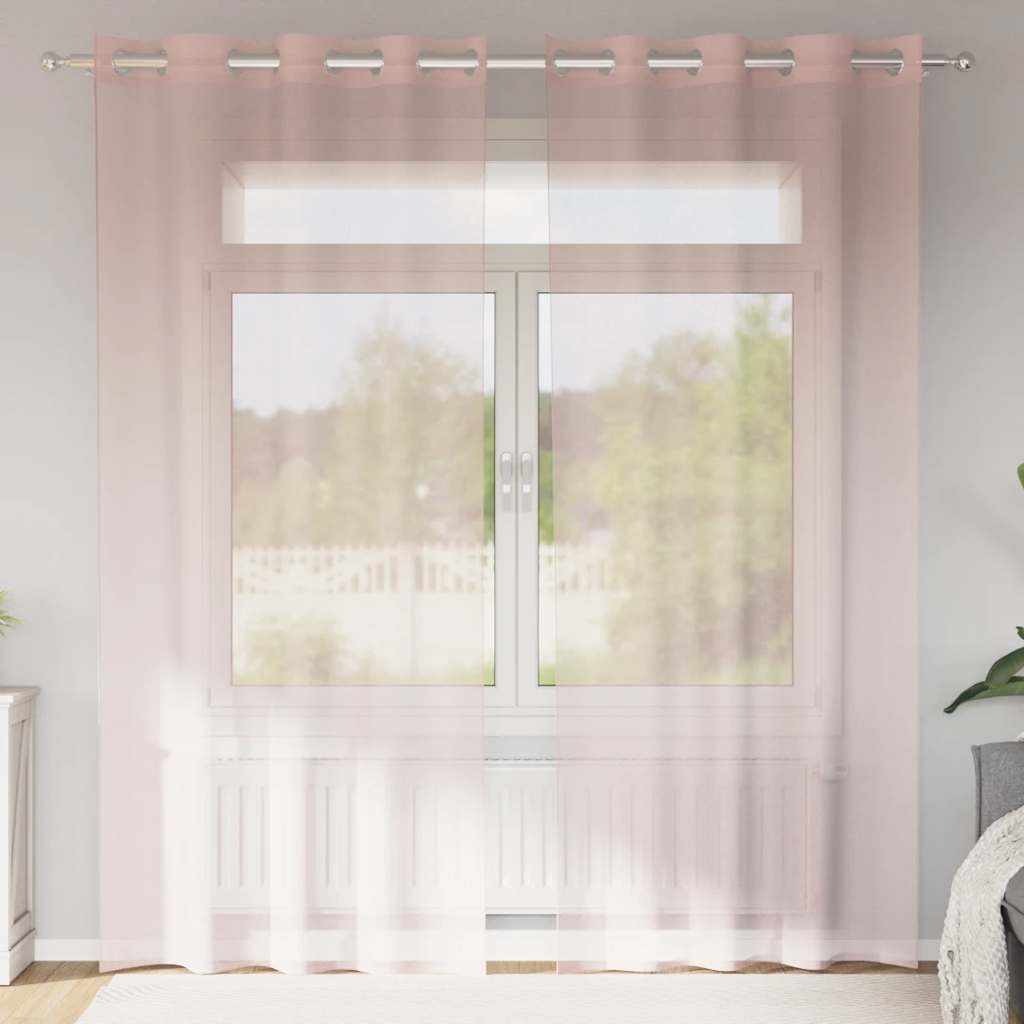 Cortinas de voile com ilhós 2 pcs rosa-claro 140x225 cm