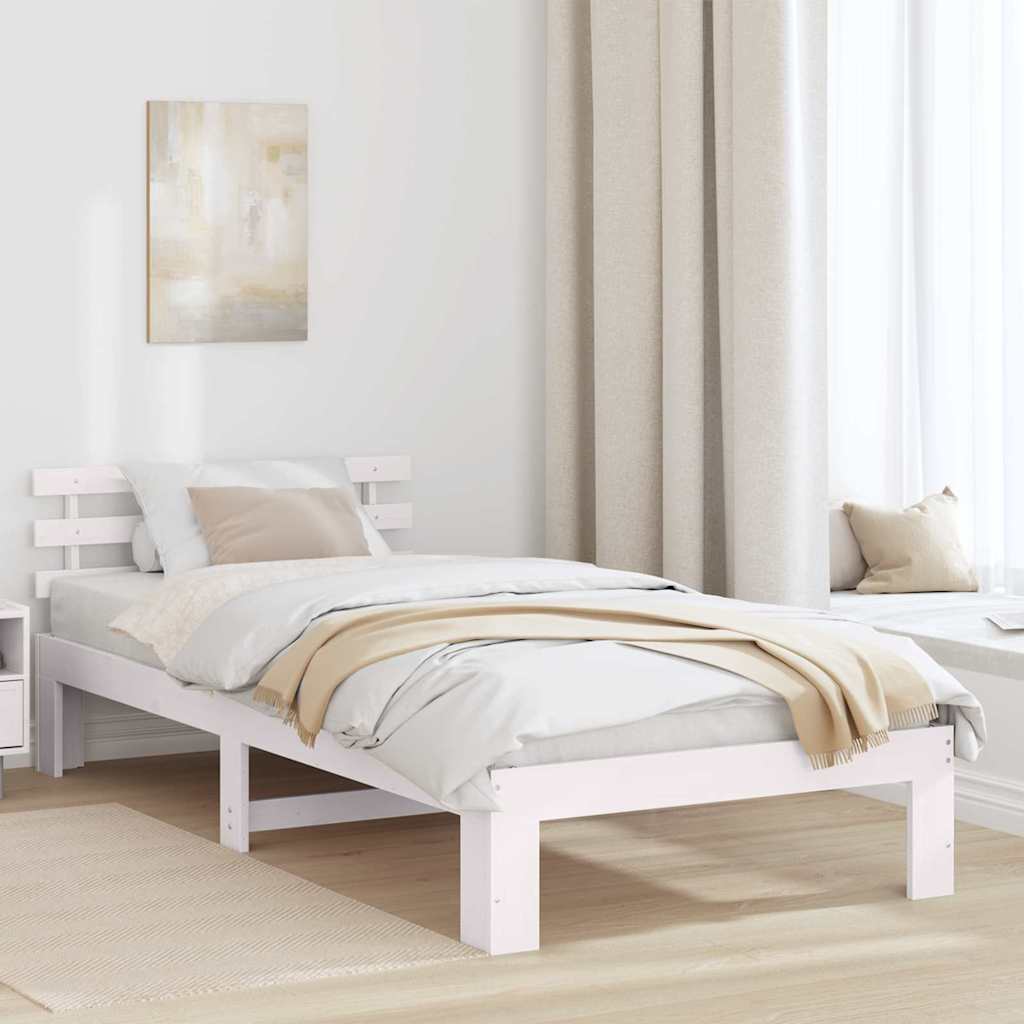 Estrutura da cama branco 80 x 200 cm madeira de pinheiro sólida