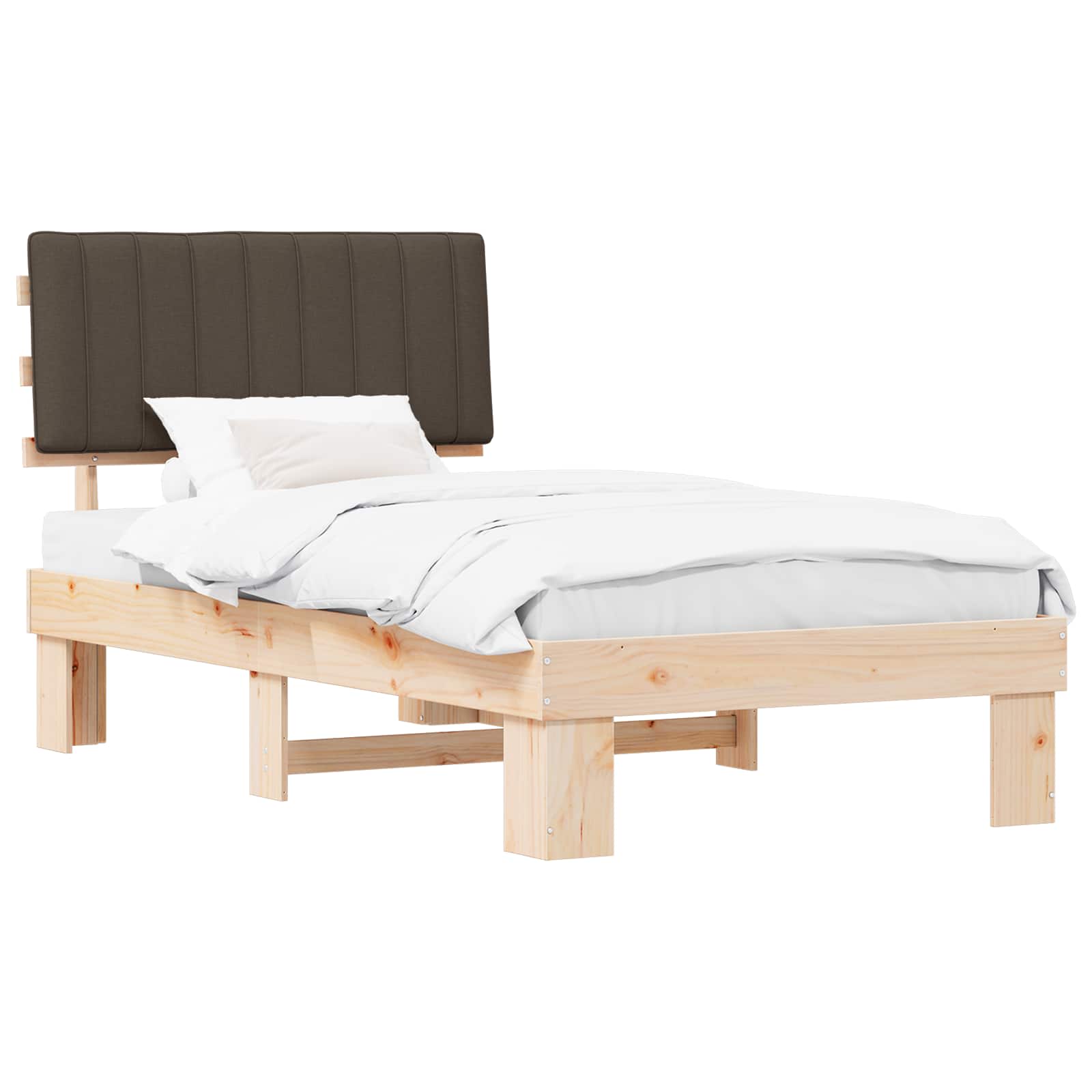 Estrutura de cama com cabeceira estofada cinzento-acastanhado