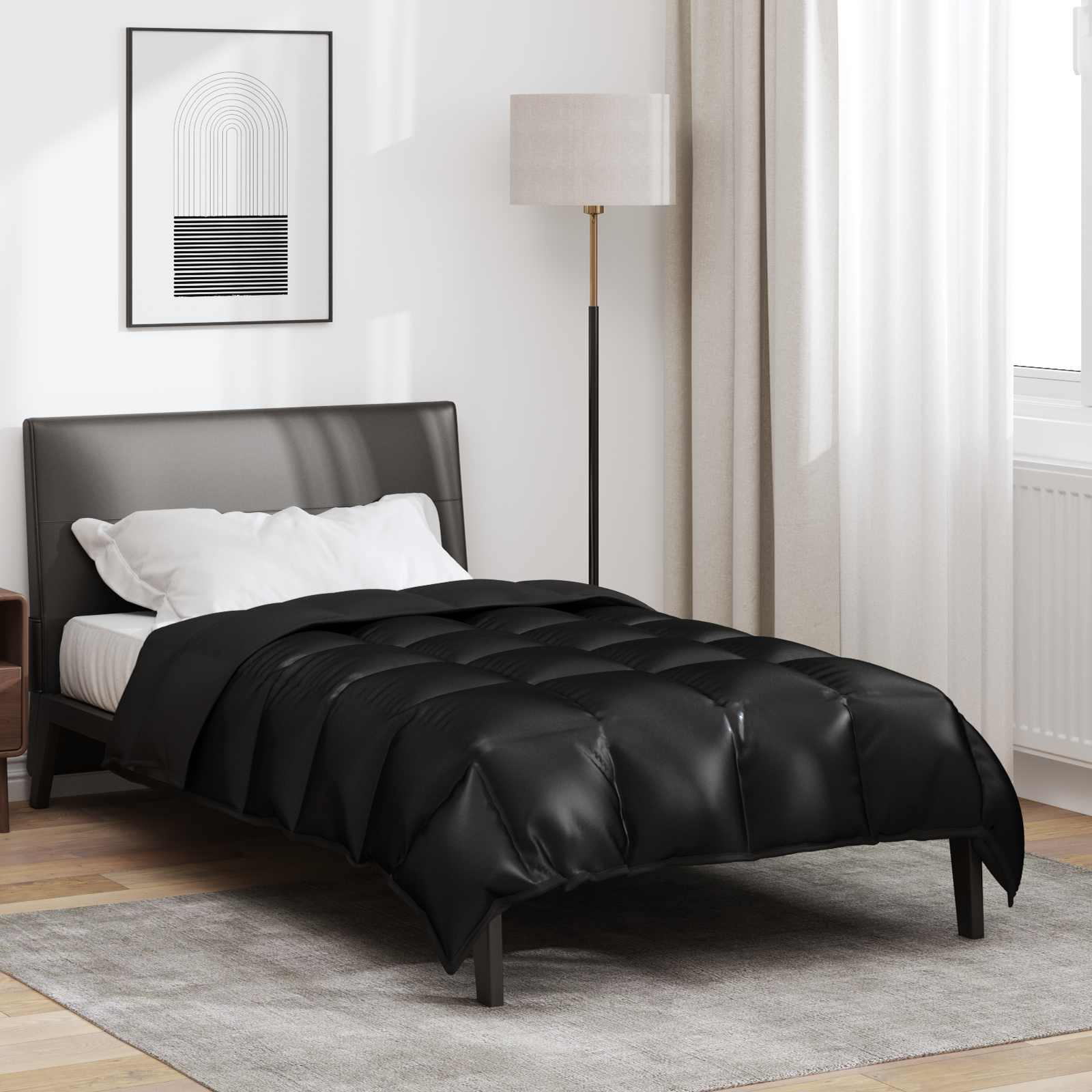Edredom de inverno preto 155 x 220 cm cetim e microfibra