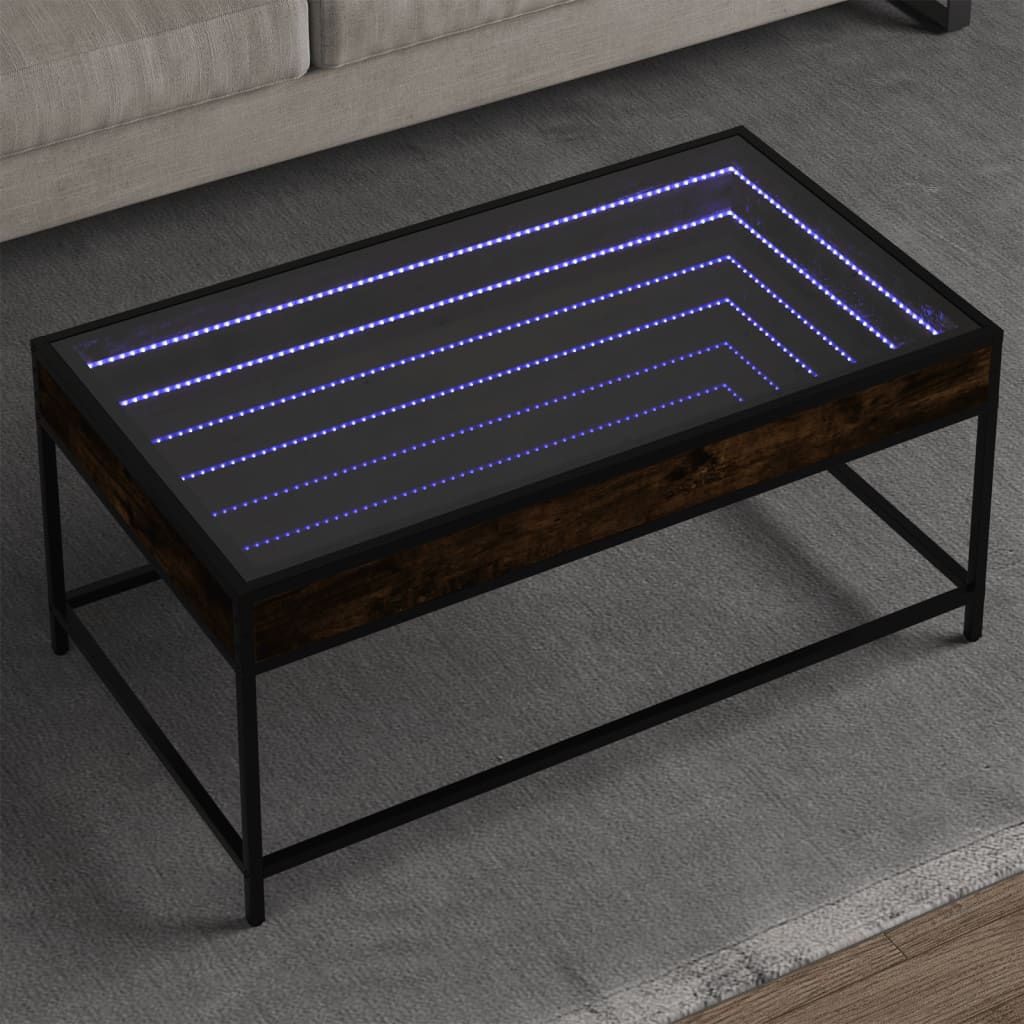 Mesa de centro luzes LED infinity 90x50x41 cm carvalho fumado