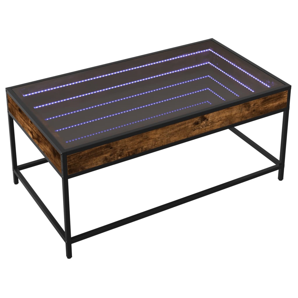 Mesa de centro luzes LED infinity 90x50x41 cm carvalho fumado