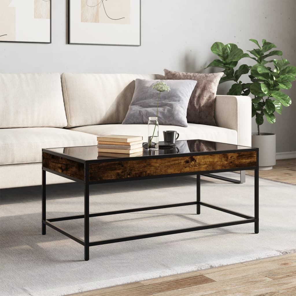 Mesa de centro luzes LED infinity 90x50x41 cm carvalho fumado