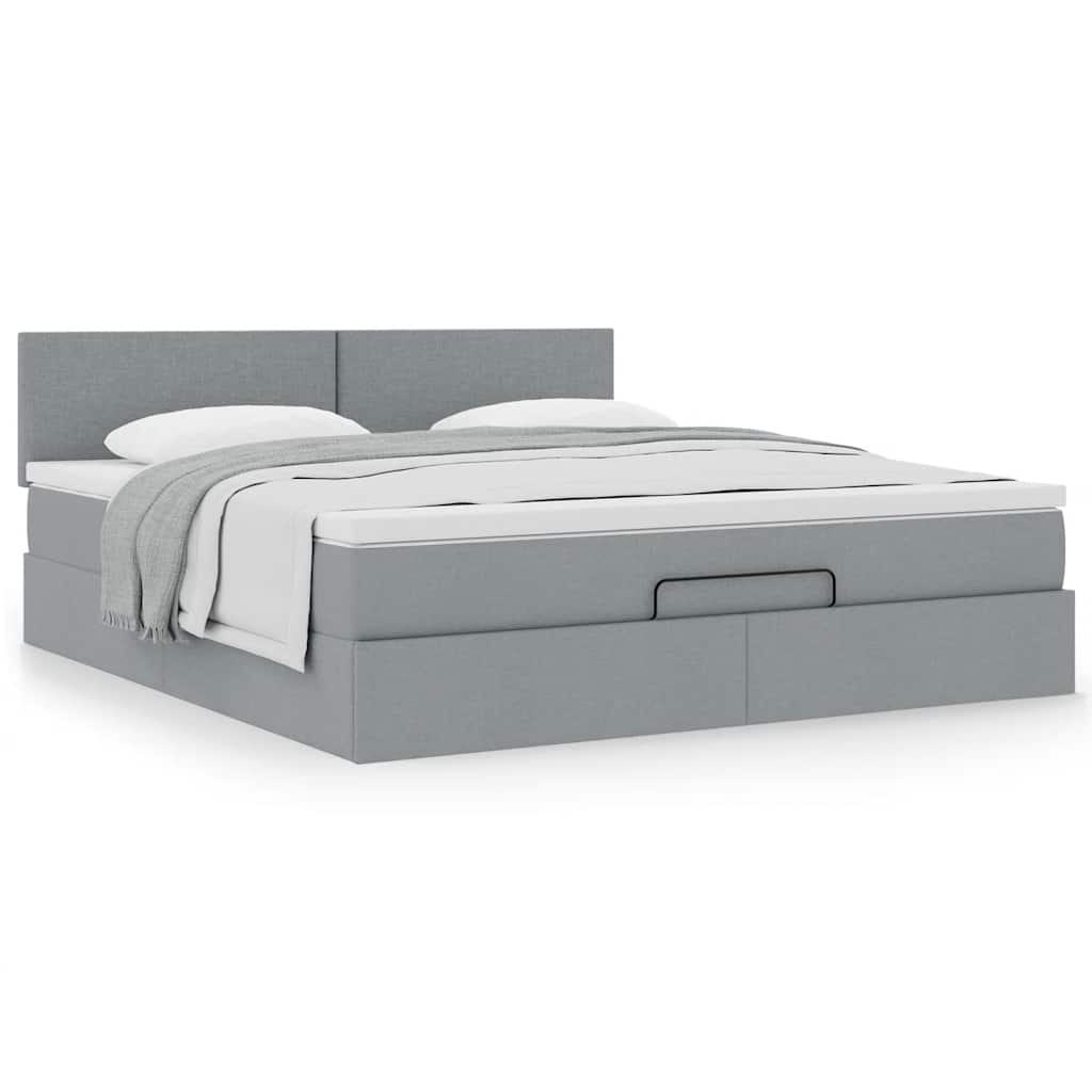 Cama otomana com colchão 160x200 cm tecido cinzento claro