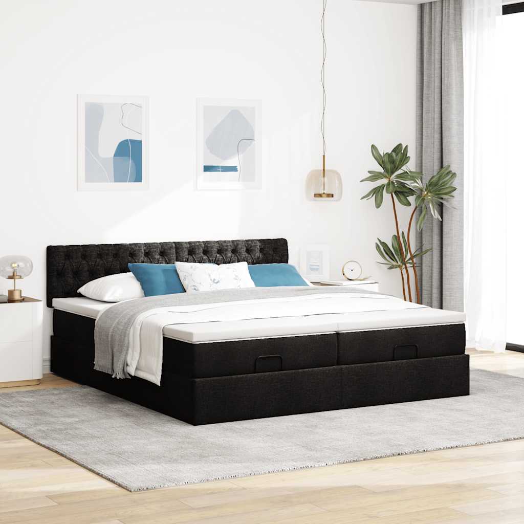 63 / 5,000Vidaxl estrutura de cama otomana com colchões tecido preto