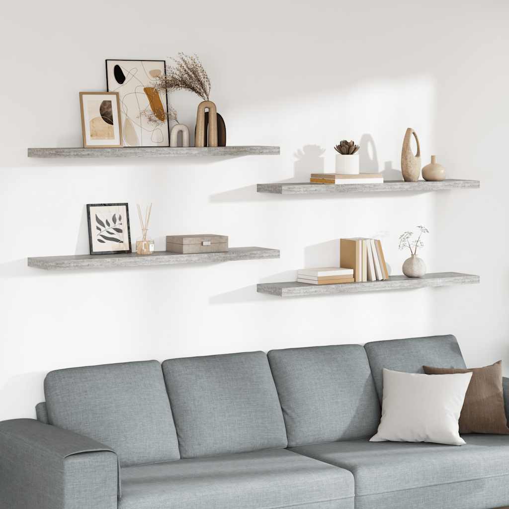 Prateleiras de parede 4 pcs 120x23,5x3,8cm MDF cinzento-cimento
