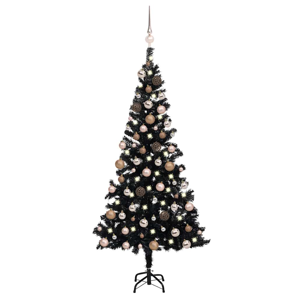 Árvore natal artificial pré-iluminada c/ bolas PVC preto
