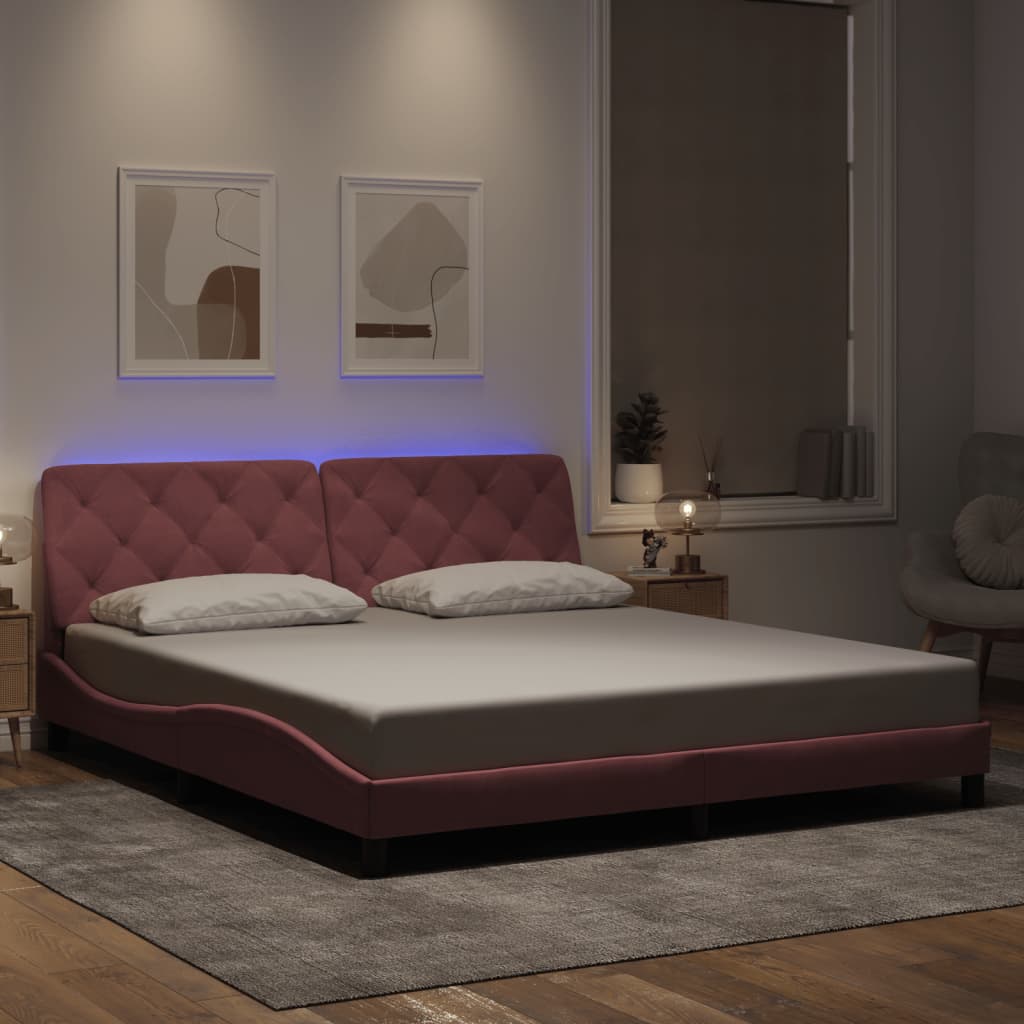 Estrutura de cama com LED sem colchão 180x200 cm veludo rosa