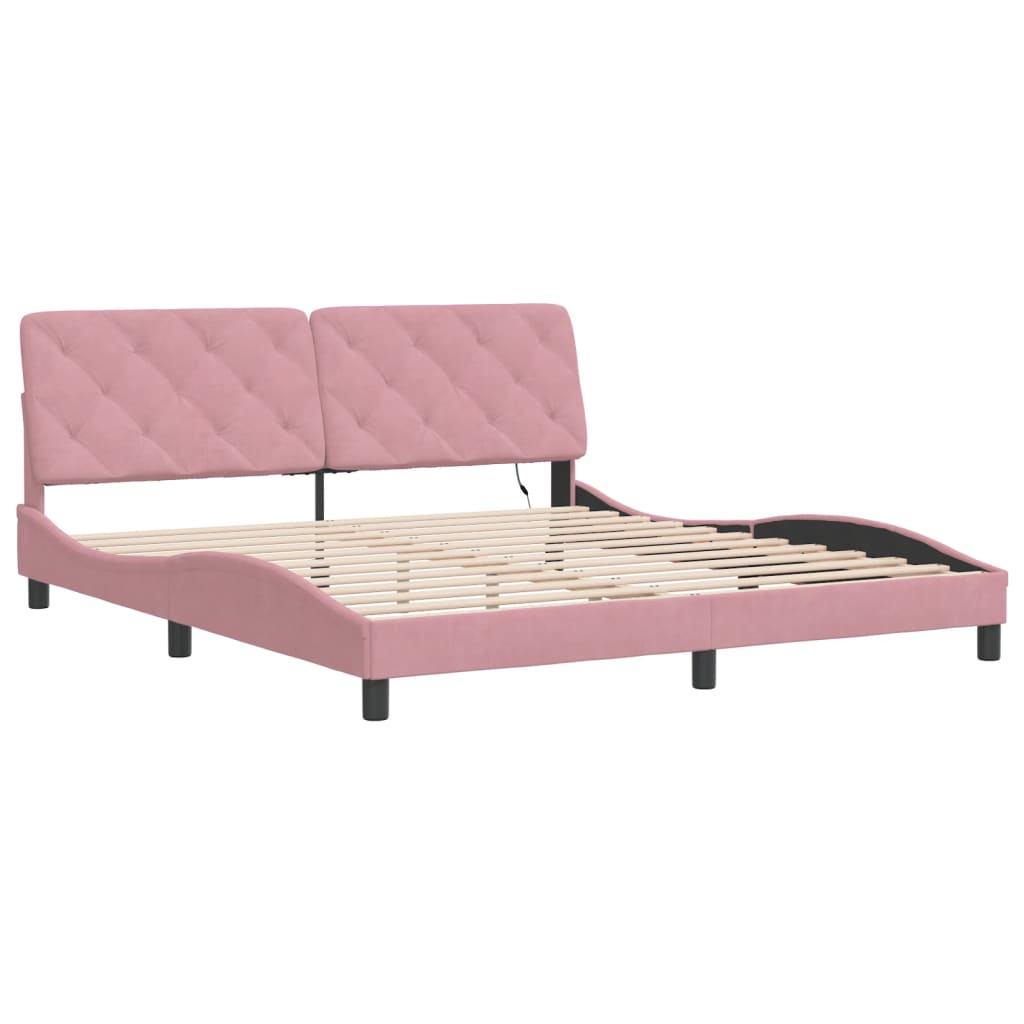 Estrutura de cama com LED sem colchão 180x200 cm veludo rosa