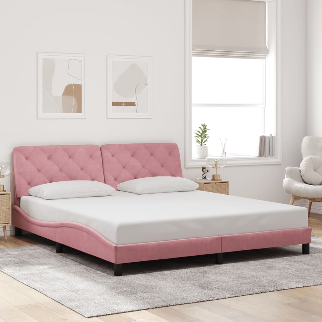 Estrutura de cama com LED sem colchão 180x200 cm veludo rosa