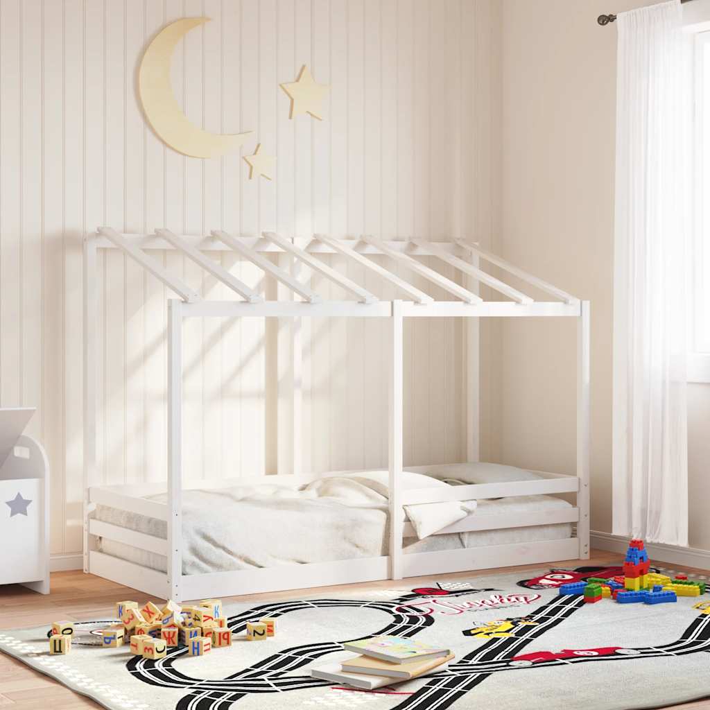 Cama infantil com telhado 75x190 cm pinho maciço branco