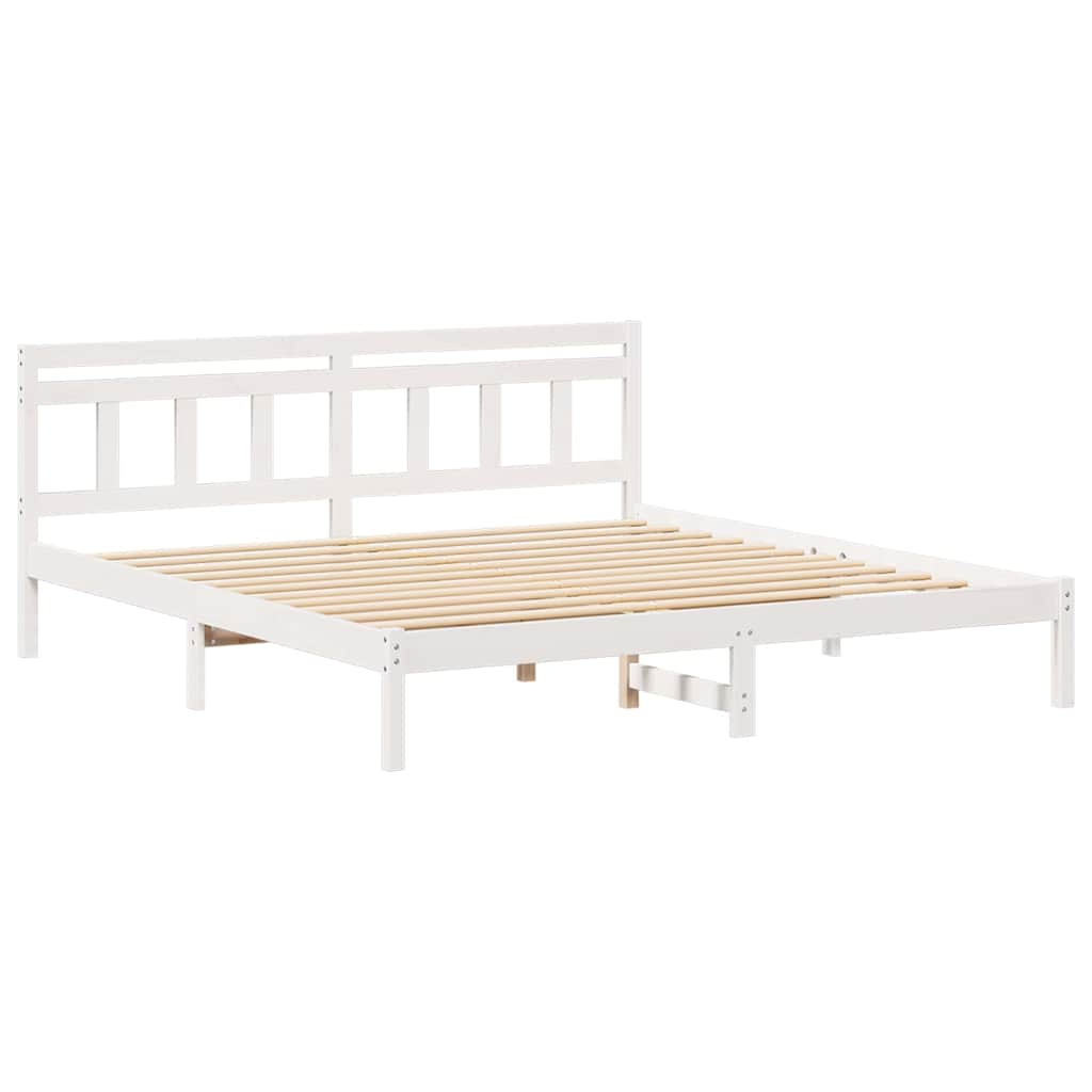 Estrutura da cama com cabeceira branco madeira de pinho maciça
