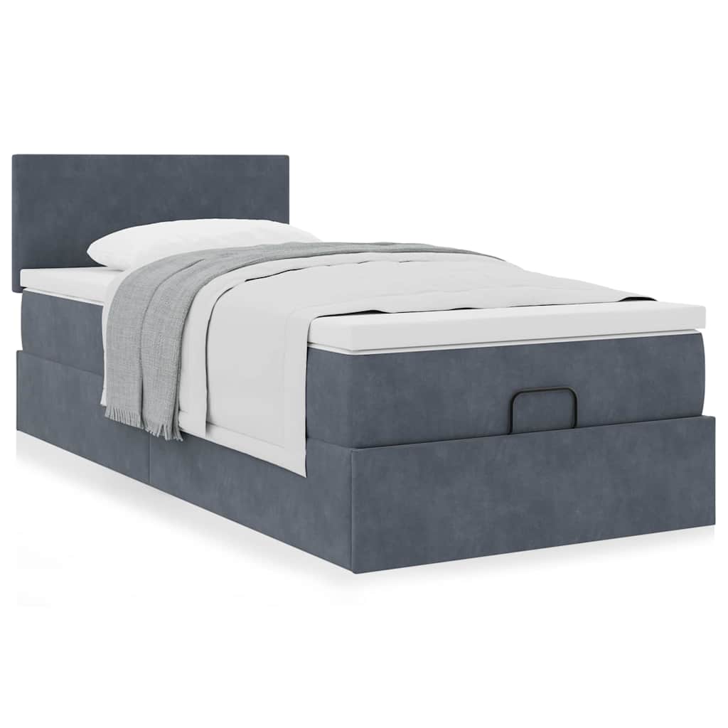 Estrutura cama otomana colchão 90x190 cm veludo cinzento escuro
