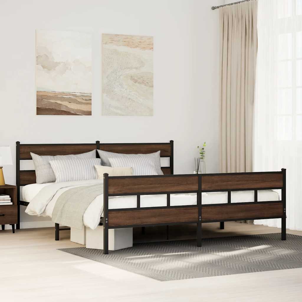 Estrutura cama sem colchão 200x200cm metal carvalho castanho