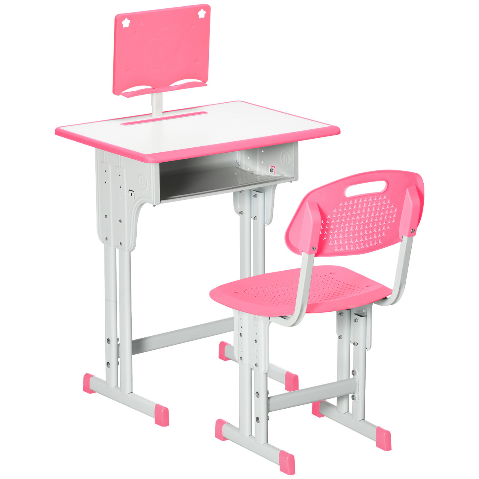 Conjunto de secretária e cadeira para crianças com altura ajustável 1 gaveta e 1 prateleira para livros 60x45x90-120 cm rosa