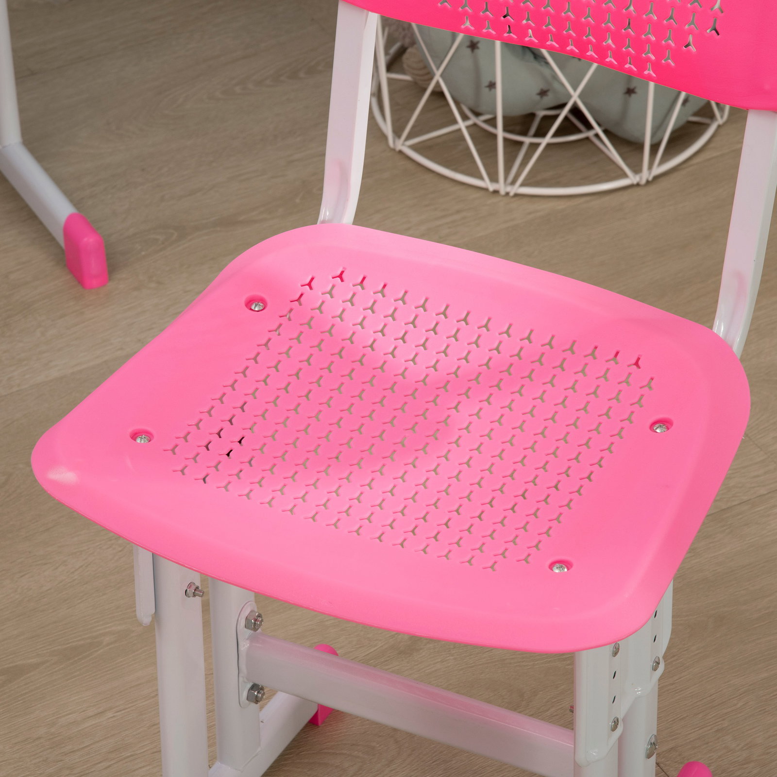Conjunto de secretária e cadeira para crianças com altura ajustável 1 gaveta e 1 prateleira para livros 60x45x90-120 cm rosa