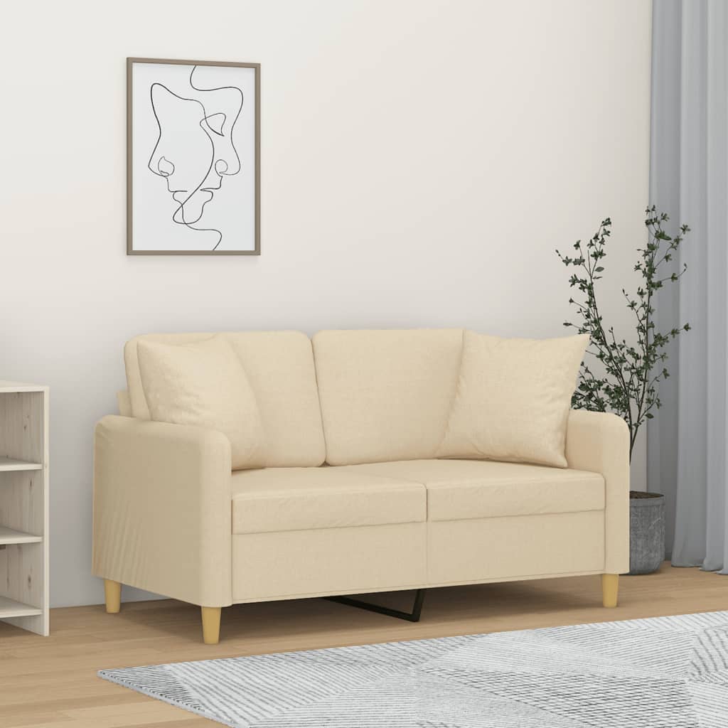 Sofá 2 lugares + almofadas decorativas 120 cm tecido cor creme