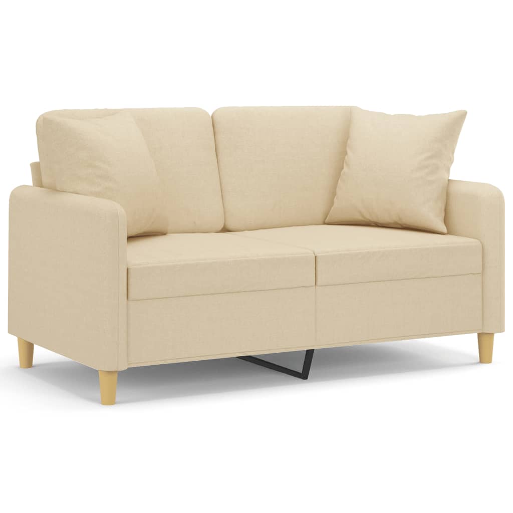 Sofá 2 lugares + almofadas decorativas 120 cm tecido cor creme