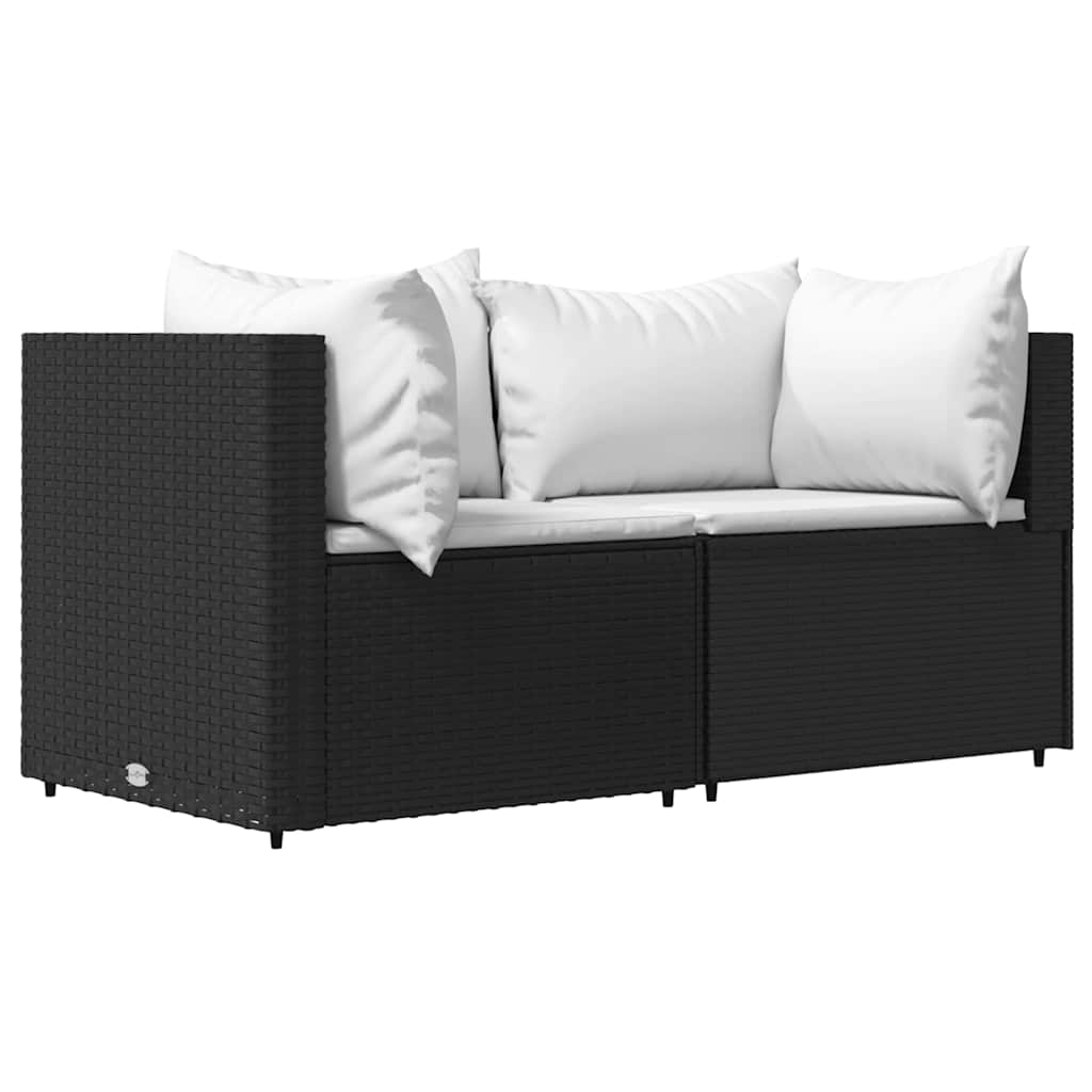 3 Pcs conjunto lounge de jardim c/ almofadões vime PE preto
