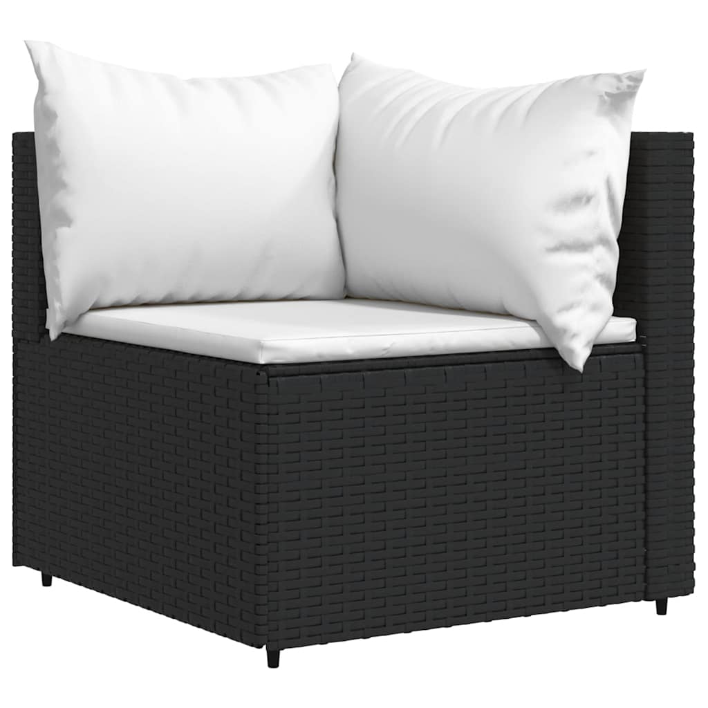 3 Pcs conjunto lounge de jardim c/ almofadões vime PE preto