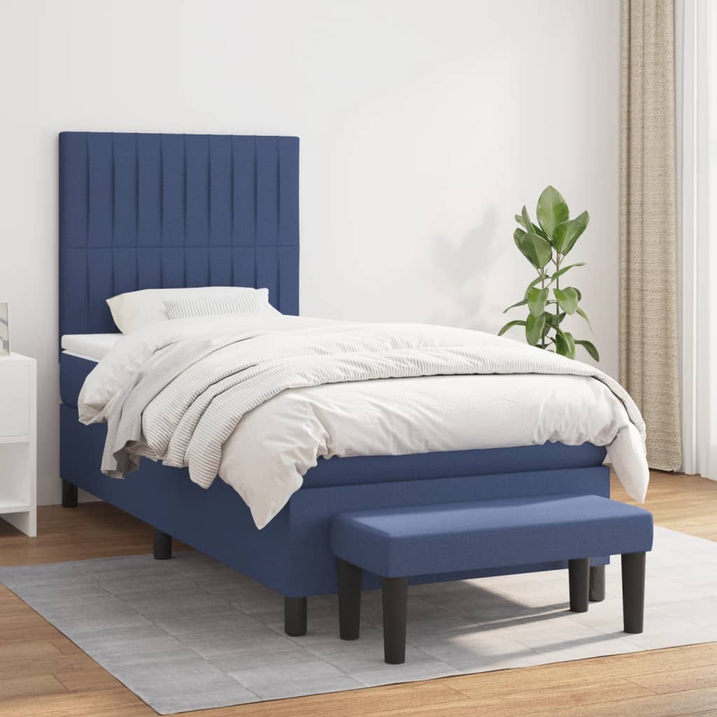 Cama com molas/colchão 90x190 cm tecido azul