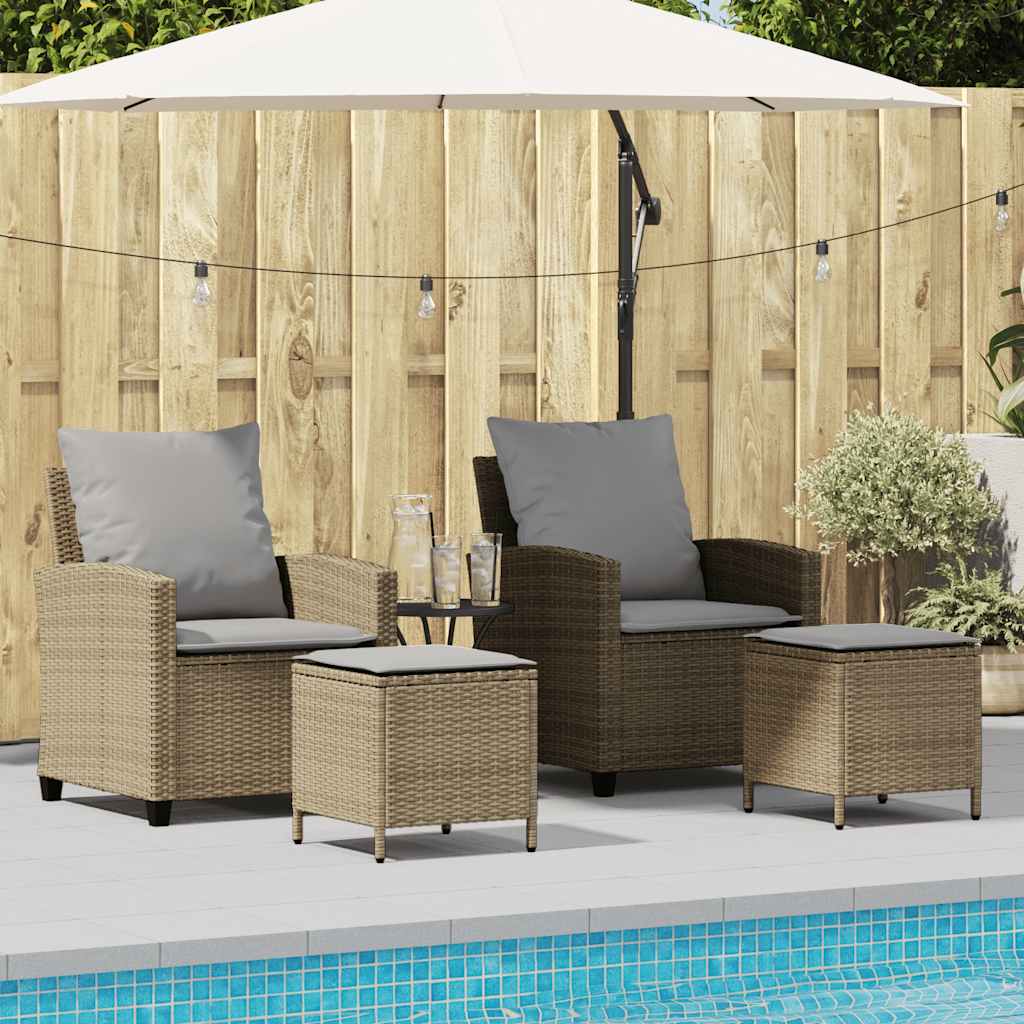 4 Pcs conjunto de sofás para jardim c/ almofadões vime PE bege